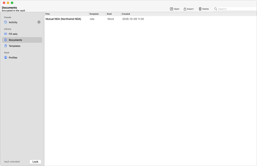 Generated documents, stored encrypted