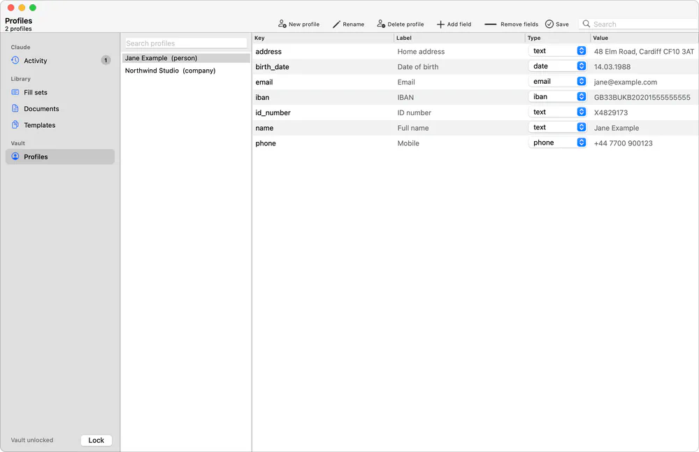 Profiles in the encrypted vault