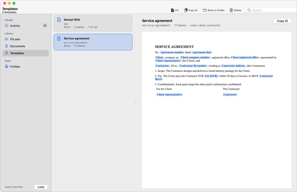 Templates Claude built from your documents